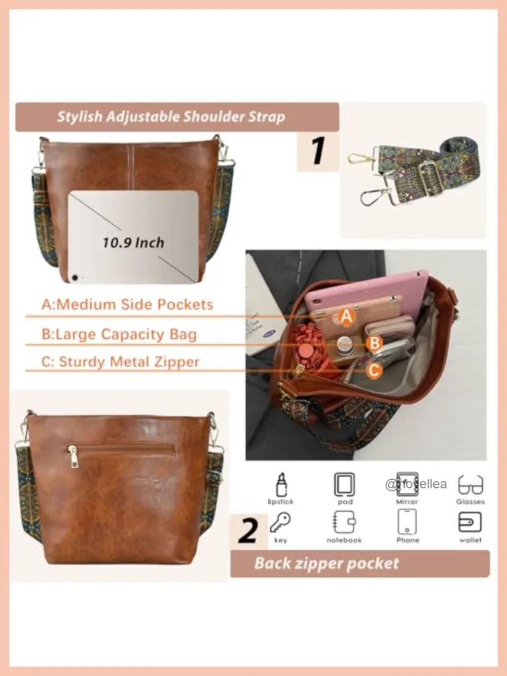 Vegan Leather Hobo Bag Crossbody Purse with Zipper Shoulder Handbag